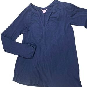Lilly Pulitzer Long Sleeve Cotton V Neck Navy Top Size XS